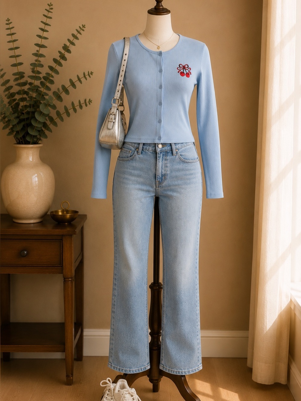 Y2K Tilley Endurables Made in Canada Blue Cherry Embroidered Rib Knit Cardigan M